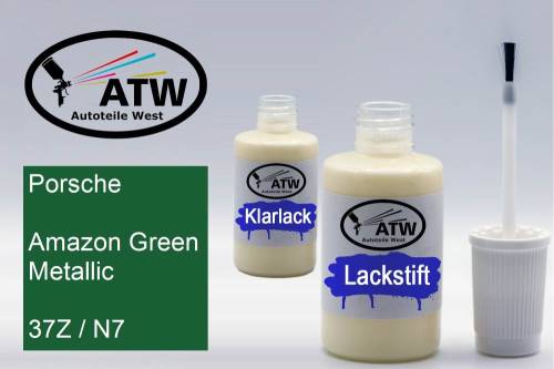 Porsche, Amazon Green Metallic, 37Z / N7: 20ml Lackstift + 20ml Klarlack - Set, von ATW Autoteile West.